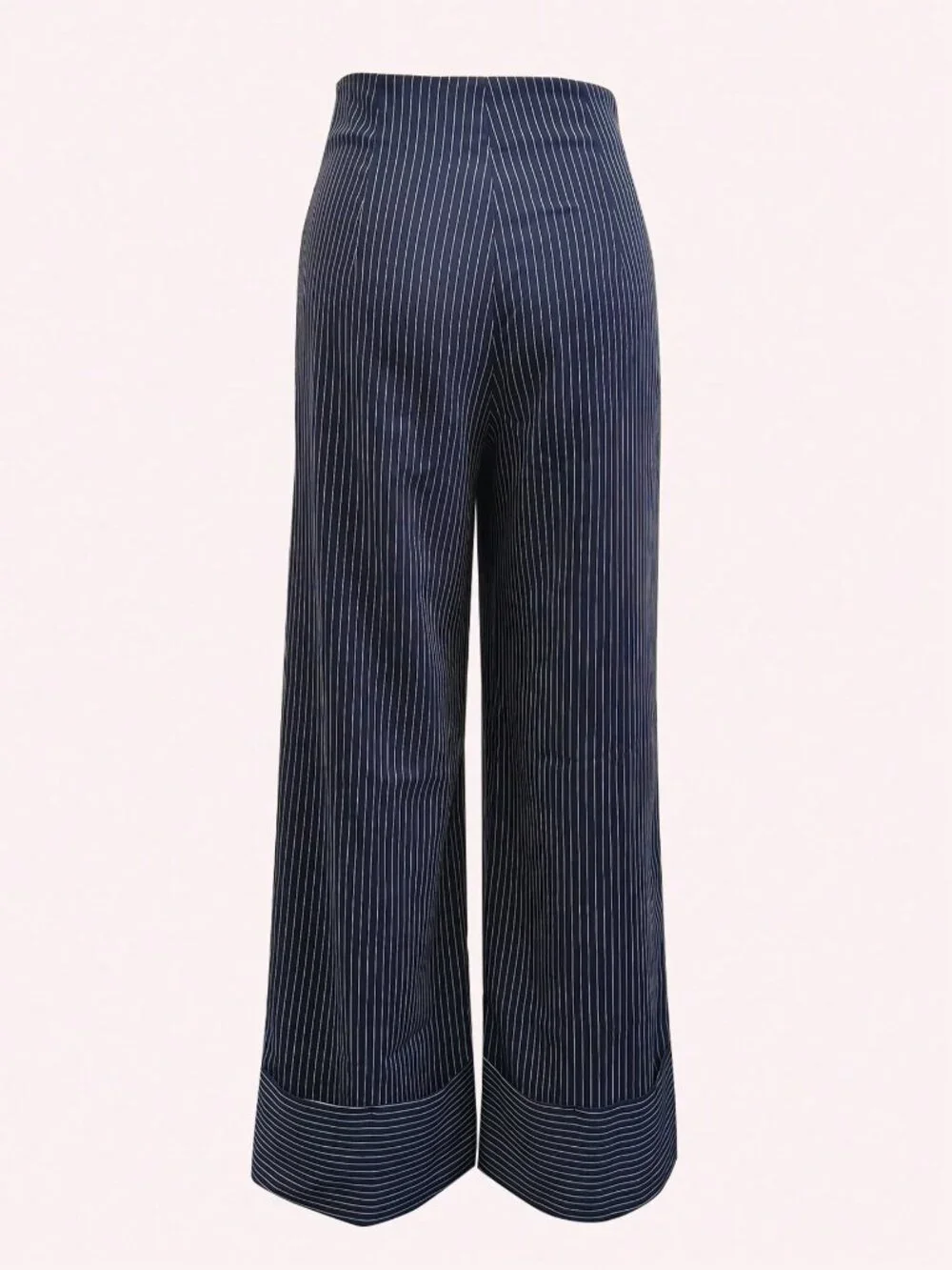 Navy Blue Casual Women's Striped Wide Leg Pants - Picture 4 of 4